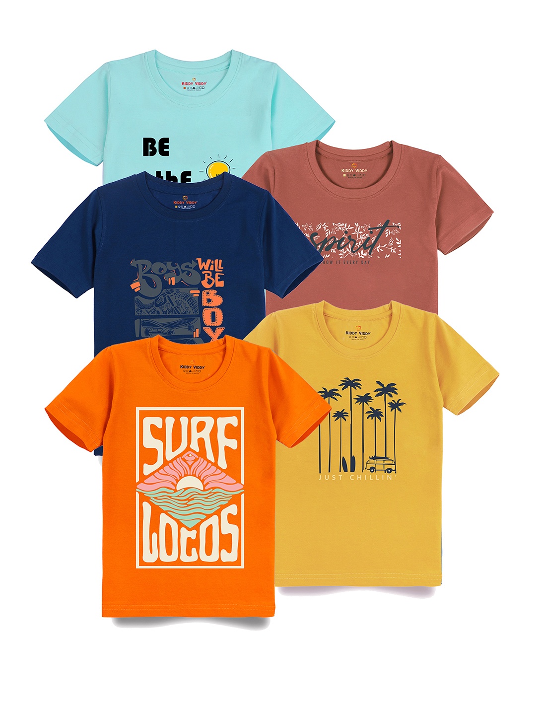 

AUSK Boys Pack Of 5 Typography Printed Round Neck Cotton T-Shirts, Mustard