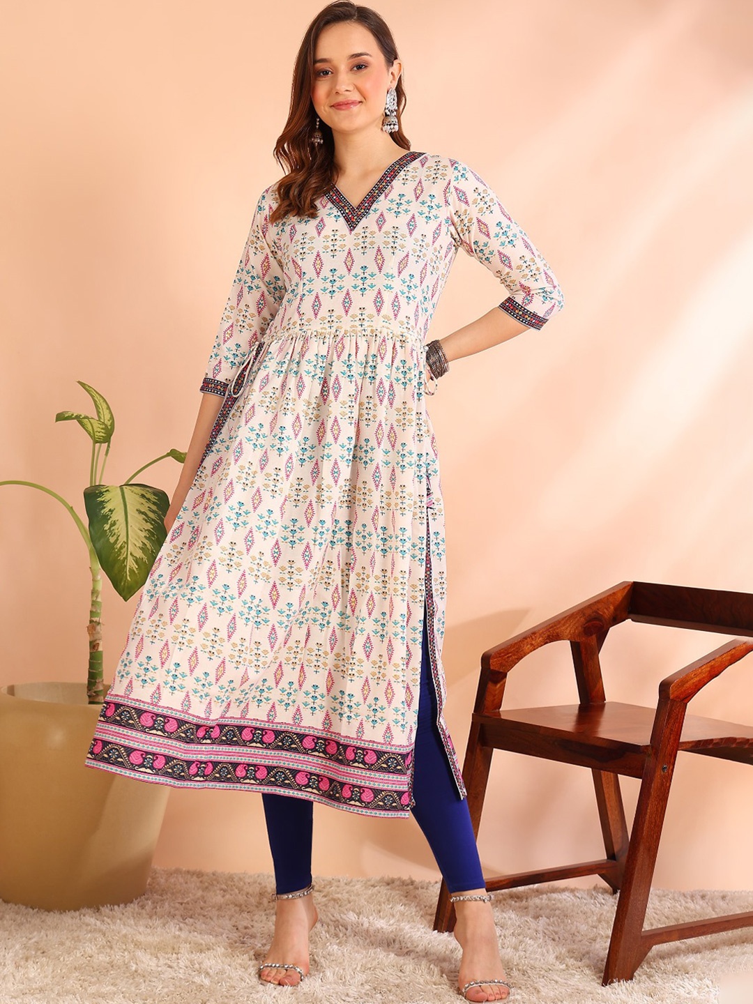 

DSK STUDIO Printed A-line Kurta, Blue