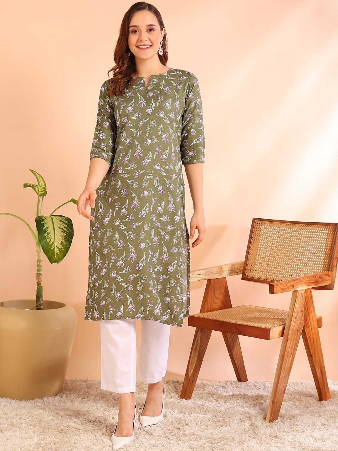 

DSK STUDIO Printed Straight Kurta, Green