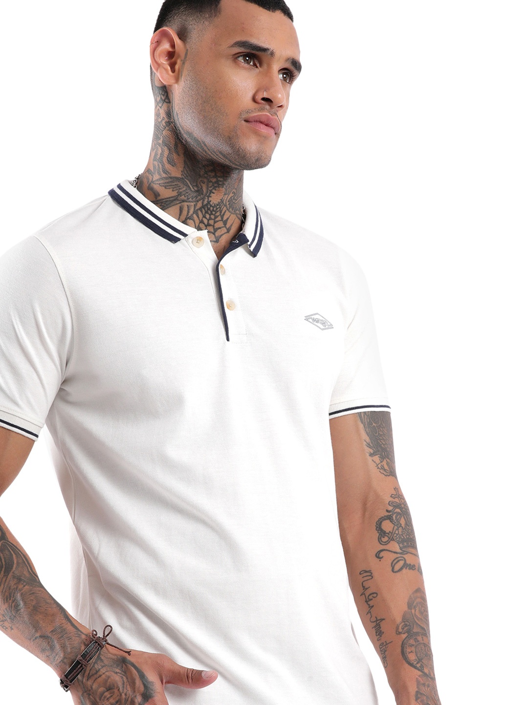 

WROGN Men Polo Collar Pockets T-shirt, White