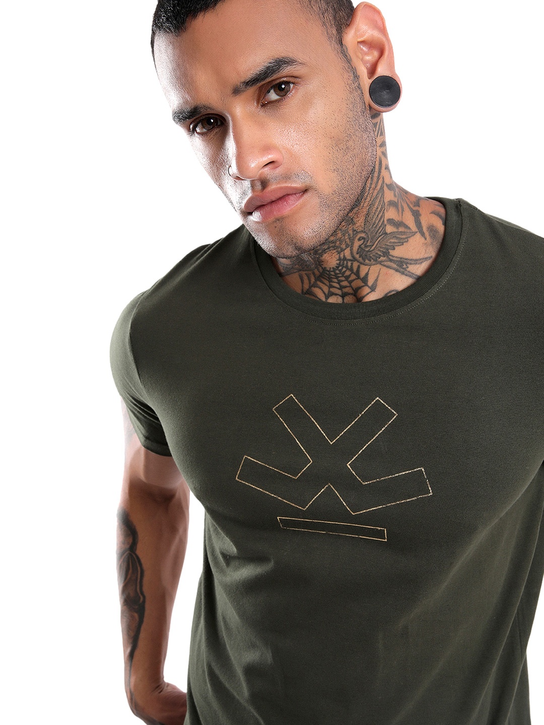 

WROGN Men Slim Fit T-shirt, Olive