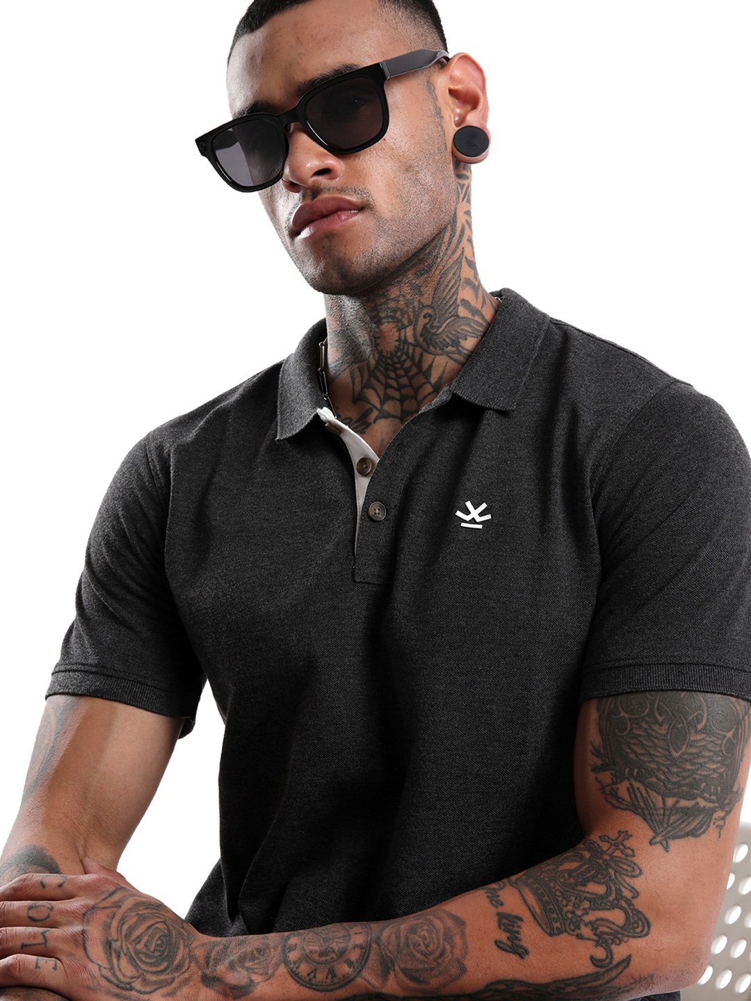 

WROGN Men Polo Collar Pockets T-shirt, Grey