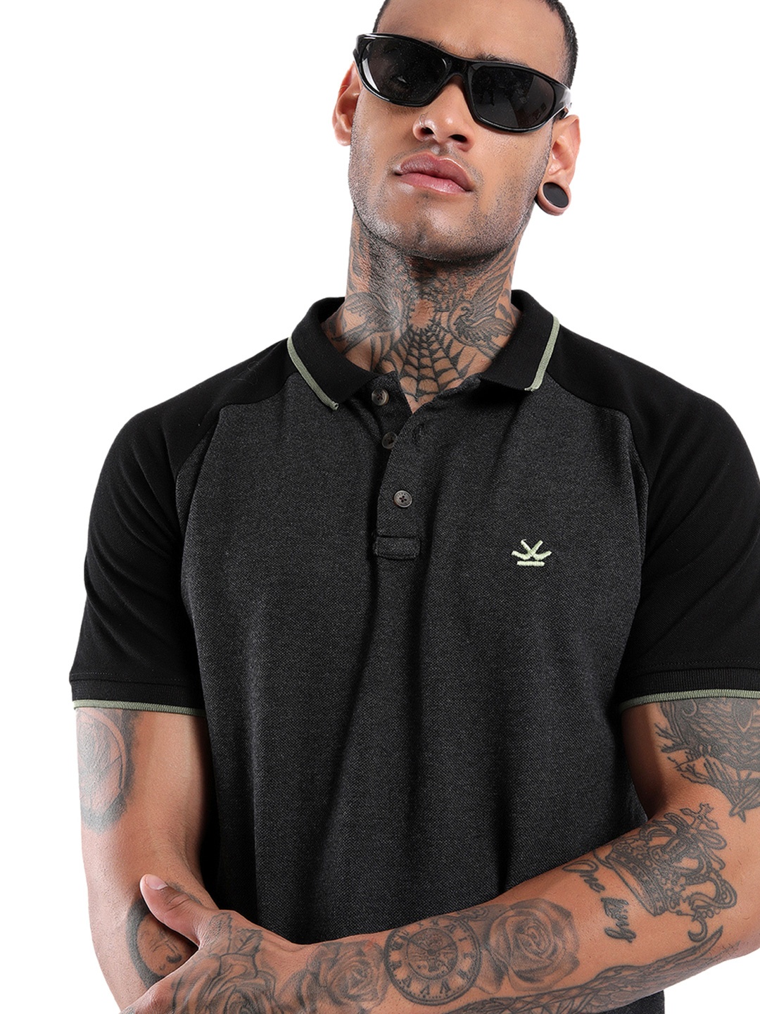 

WROGN Men Polo Collar Pockets Slim Fit T-shirt, Grey