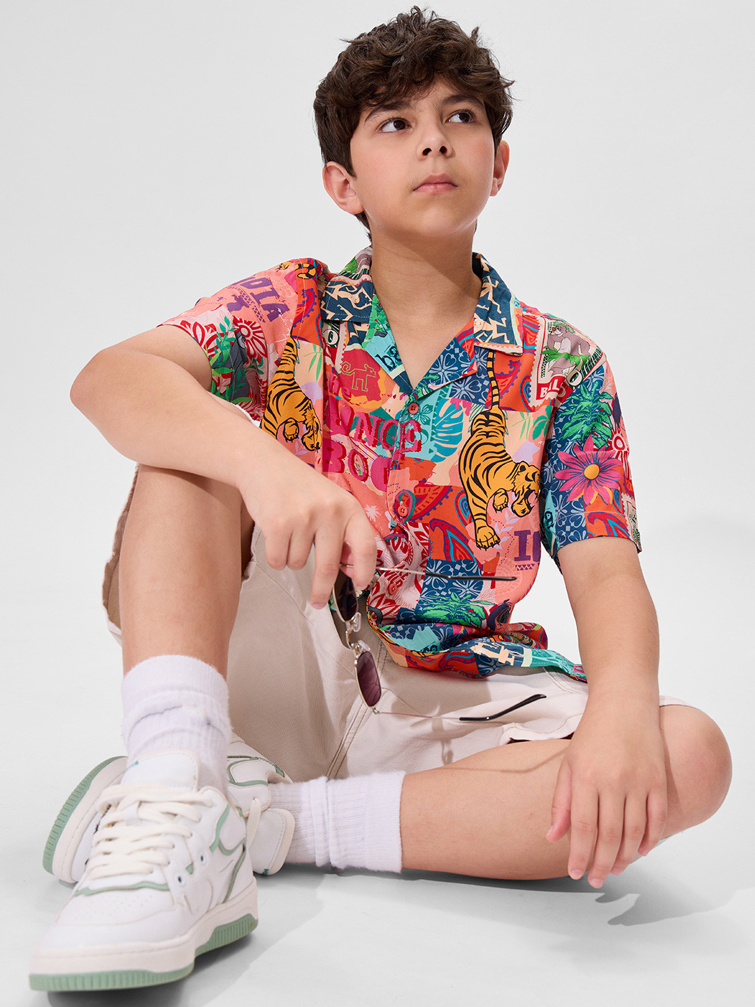

The Souled Store Boys Cuban Collar Printed Cotton Casual Shirt, Pink