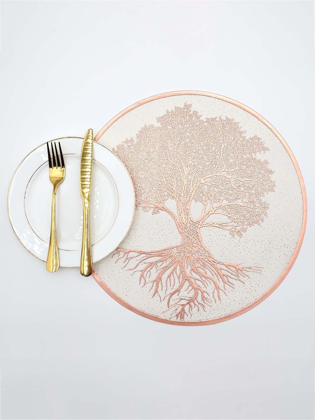 

LooMantha Copper Colored & White Printed Round Shape Table Placemats
