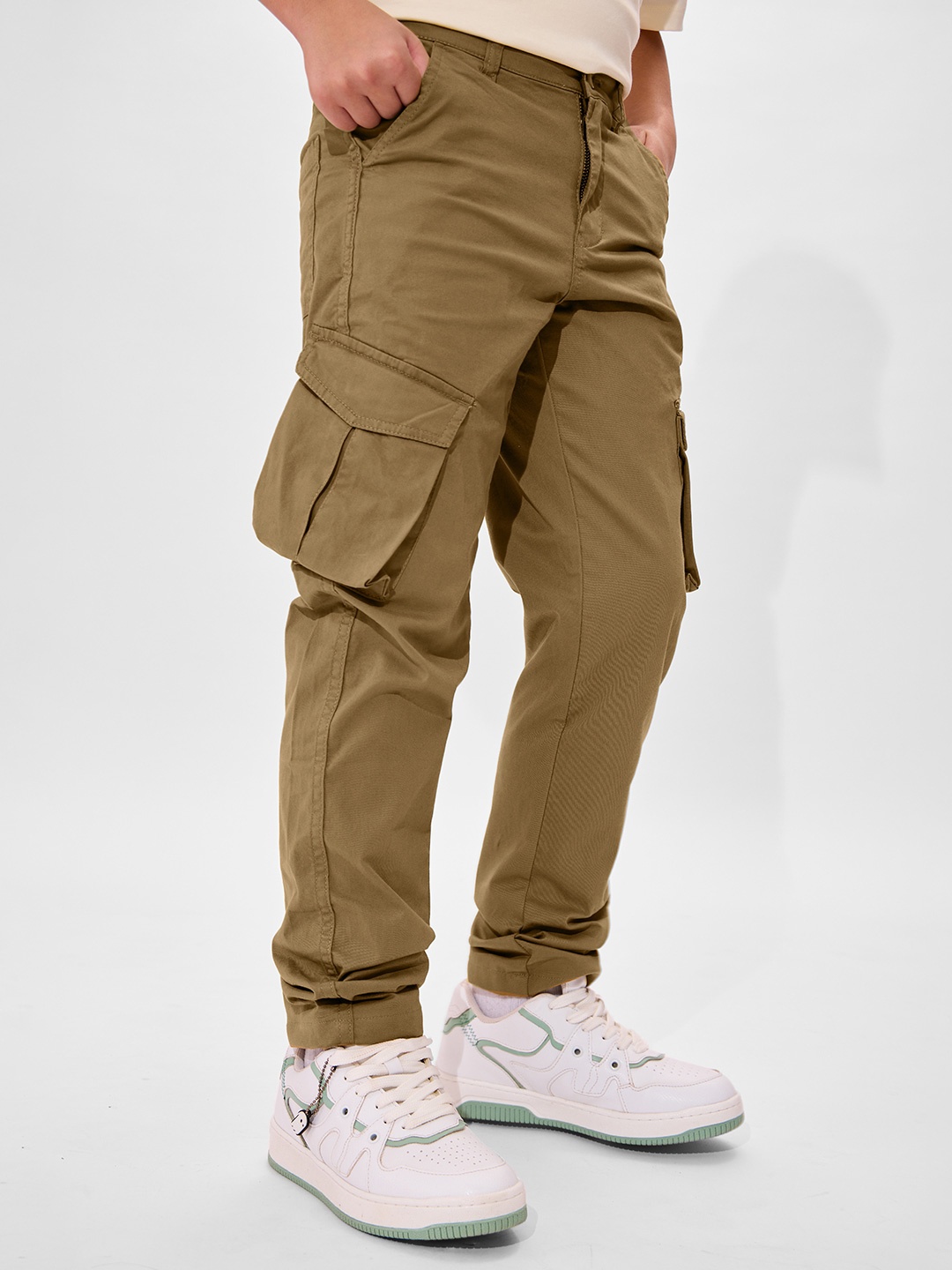 

The Souled Store Boys Cotton Mid-Rise Cargos Trousers, Beige