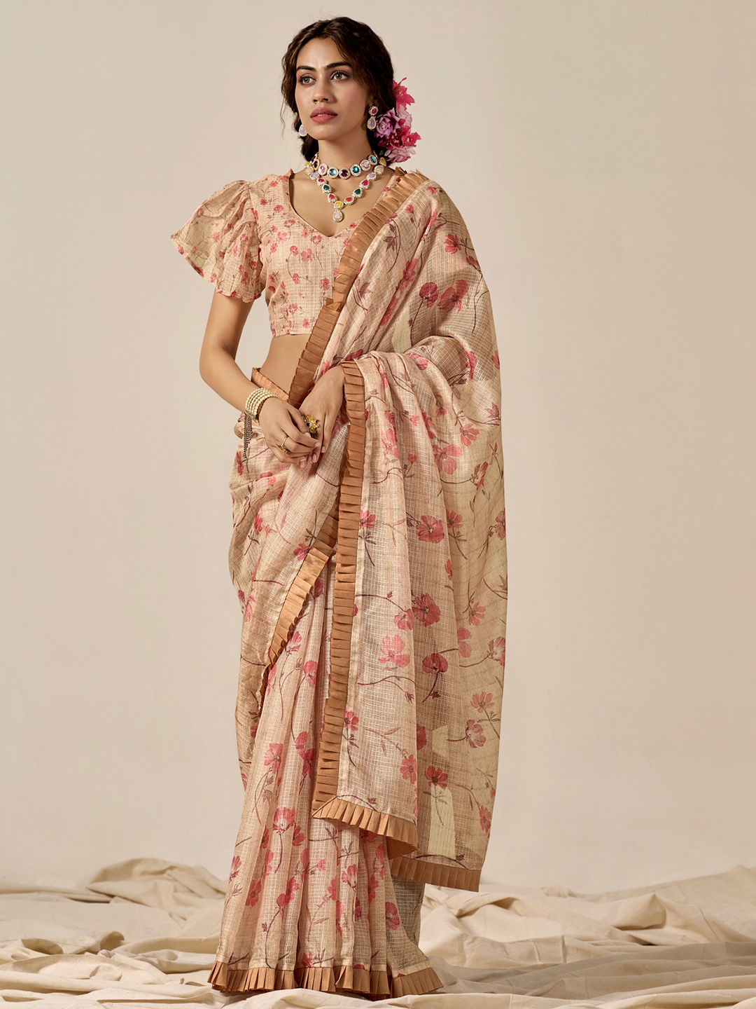 

CHUDIYA Floral Saree, Brown