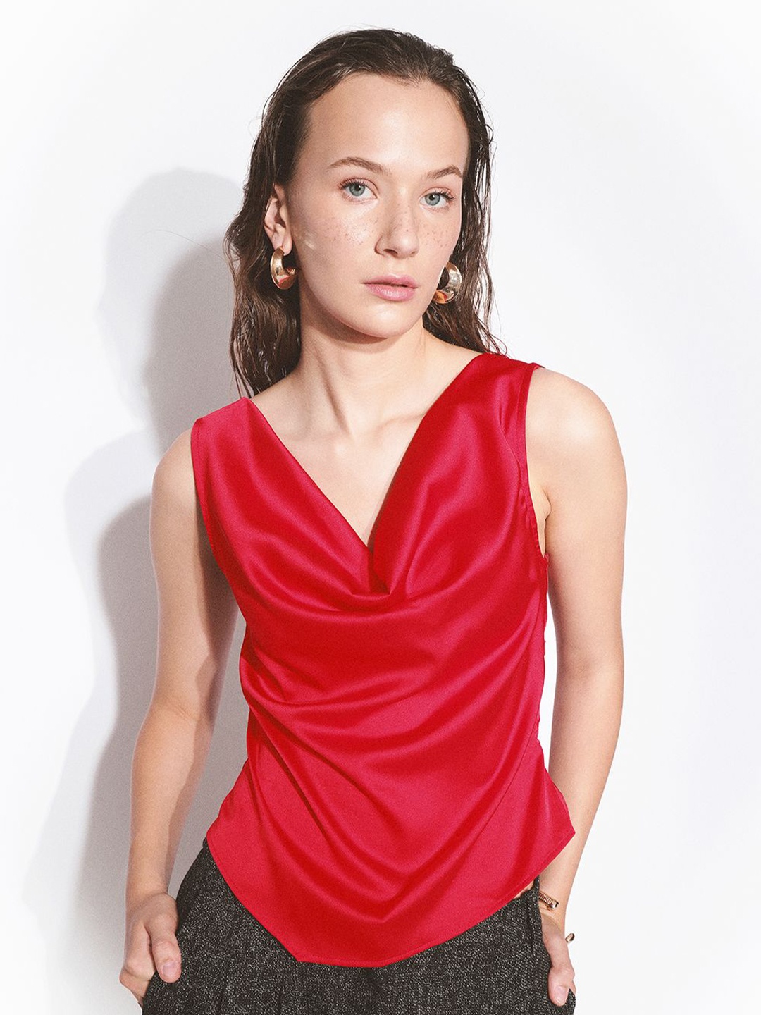 

H&M Cowl Neck Top, Red