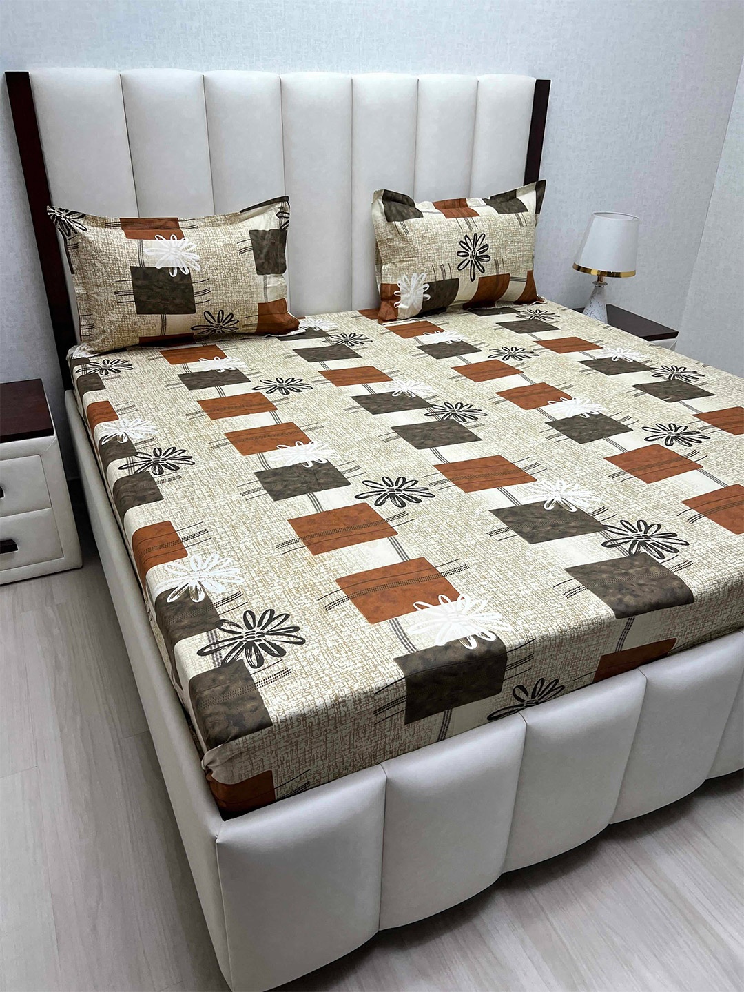

Pure Decor Cotton Queen Size Double Bed Bedsheet With 2 Pillow Covers 2.28m X 2.54m, Brown