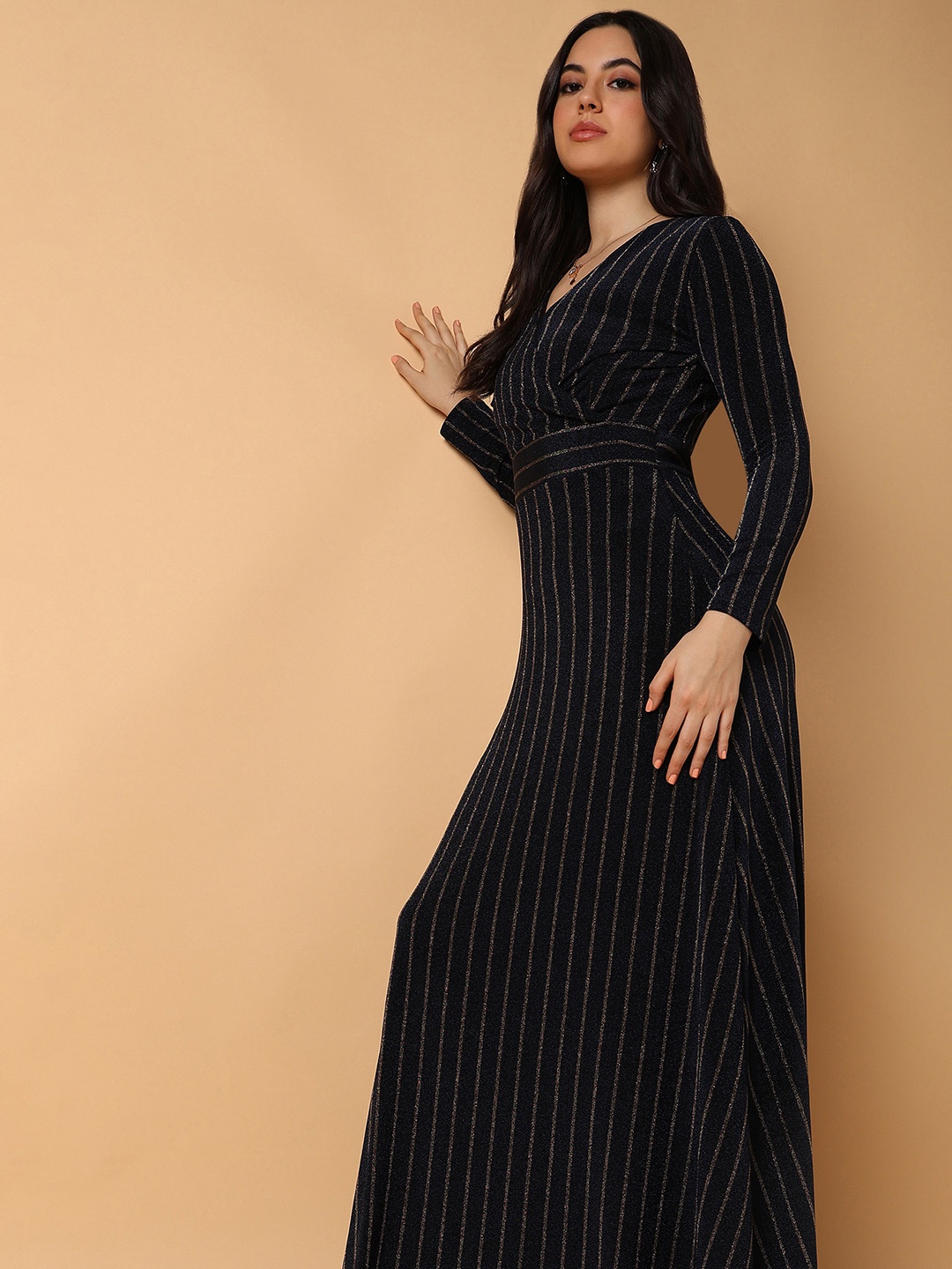 

SHOWOFF Striped Empire Maxi Dress, Navy blue
