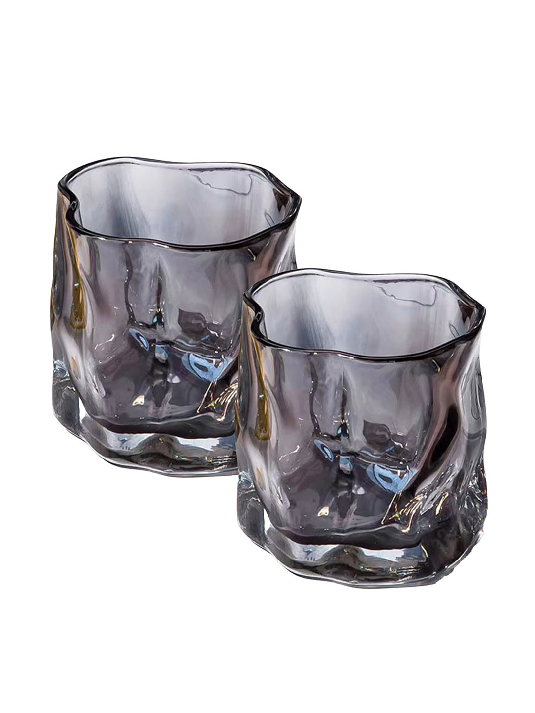 

UMAI Transparent & Grey 2 Pieces Textured Whisky Glasses-230 ml Each