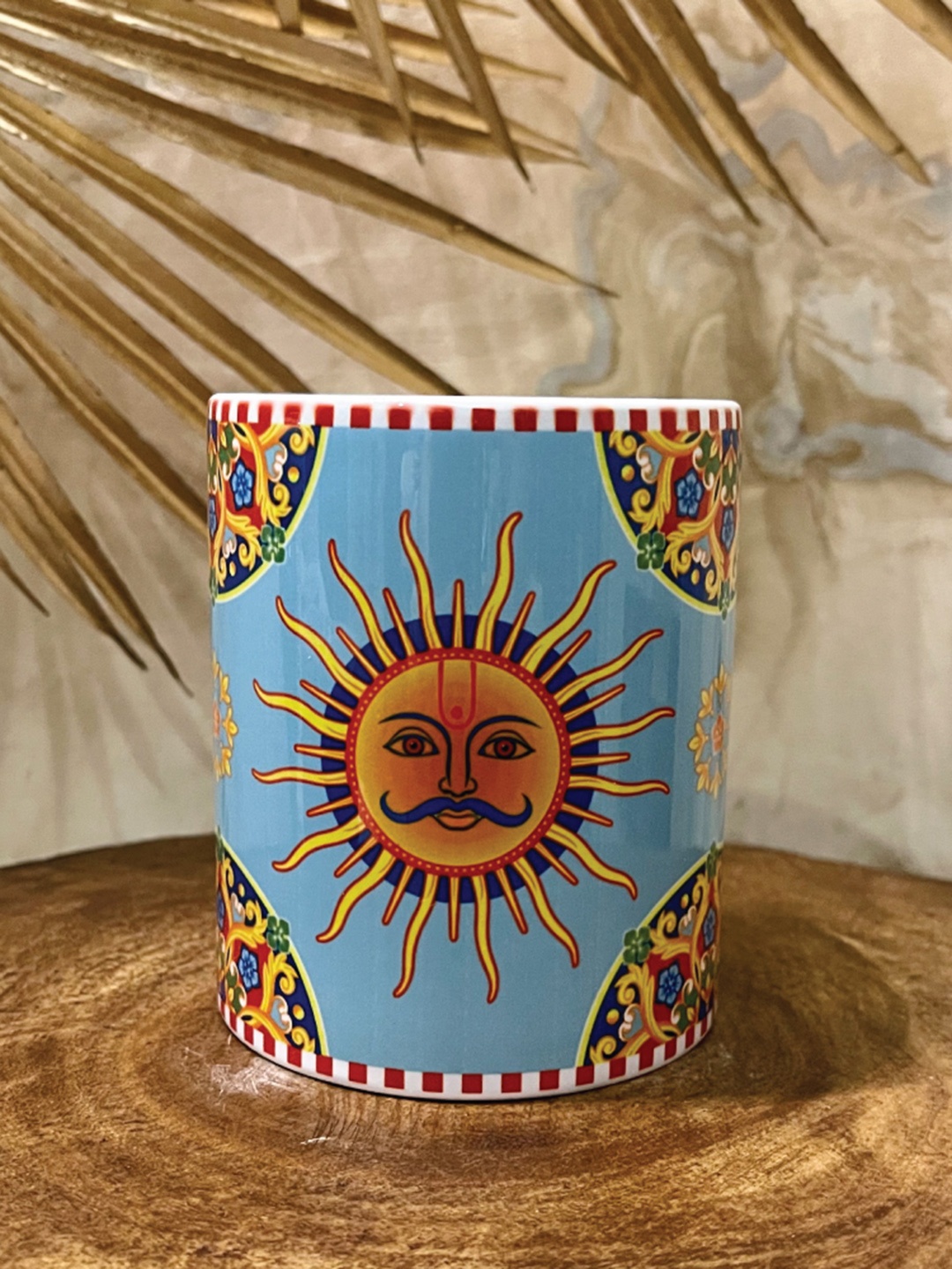 

MAATIR DESIGNS Blue & Yellow Printed Ceramic Glossy Coffee Mug