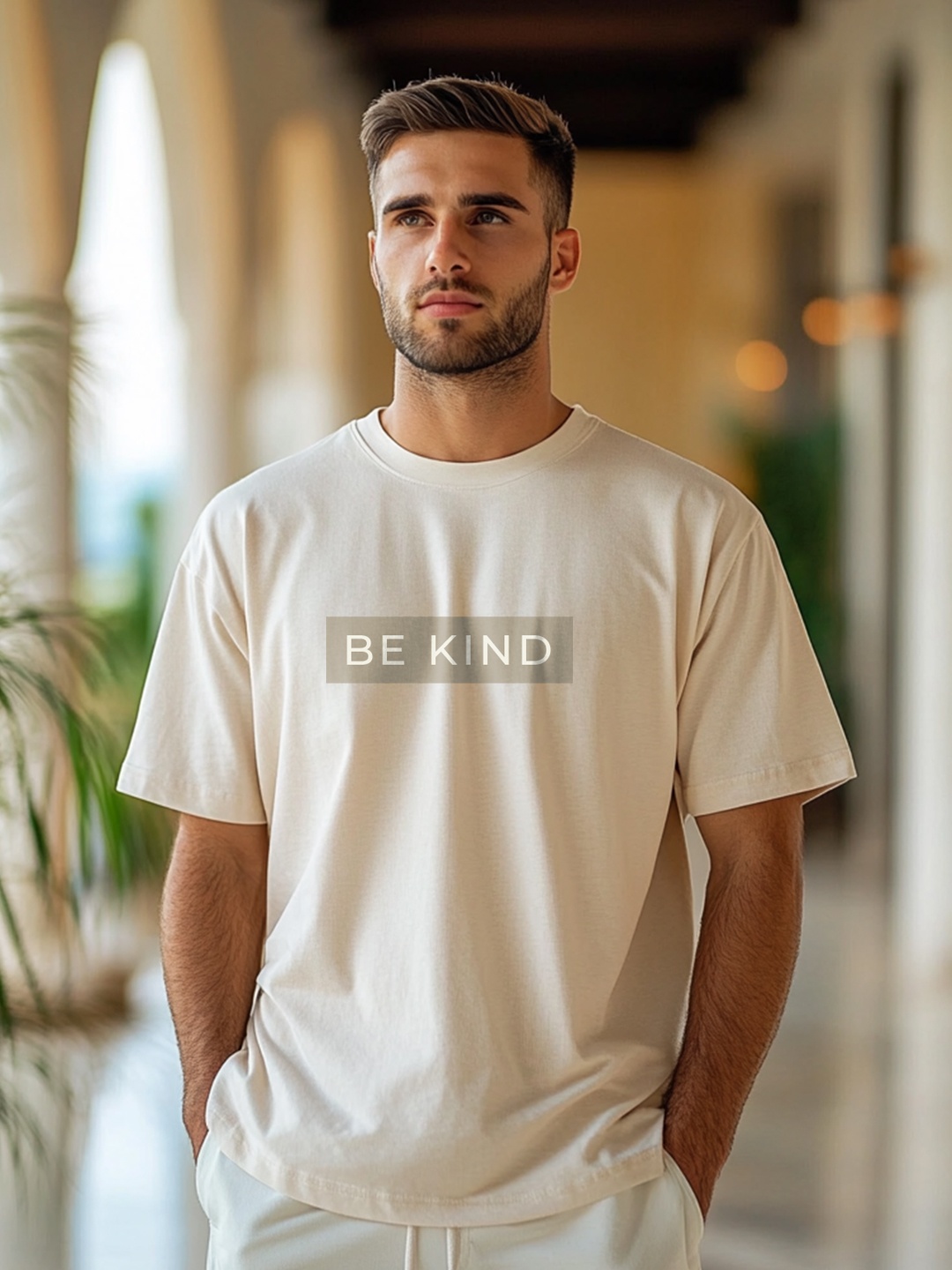 

NOBERO Men Typography Printed T-shirt, Beige