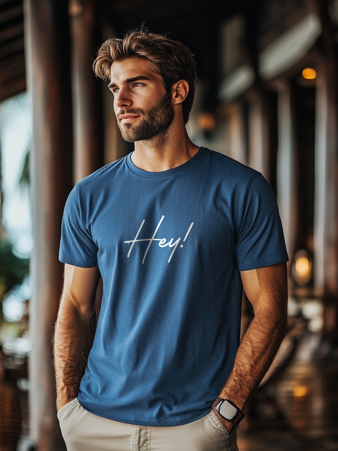 

NOBERO Men Typography Printed T-shirt, Blue