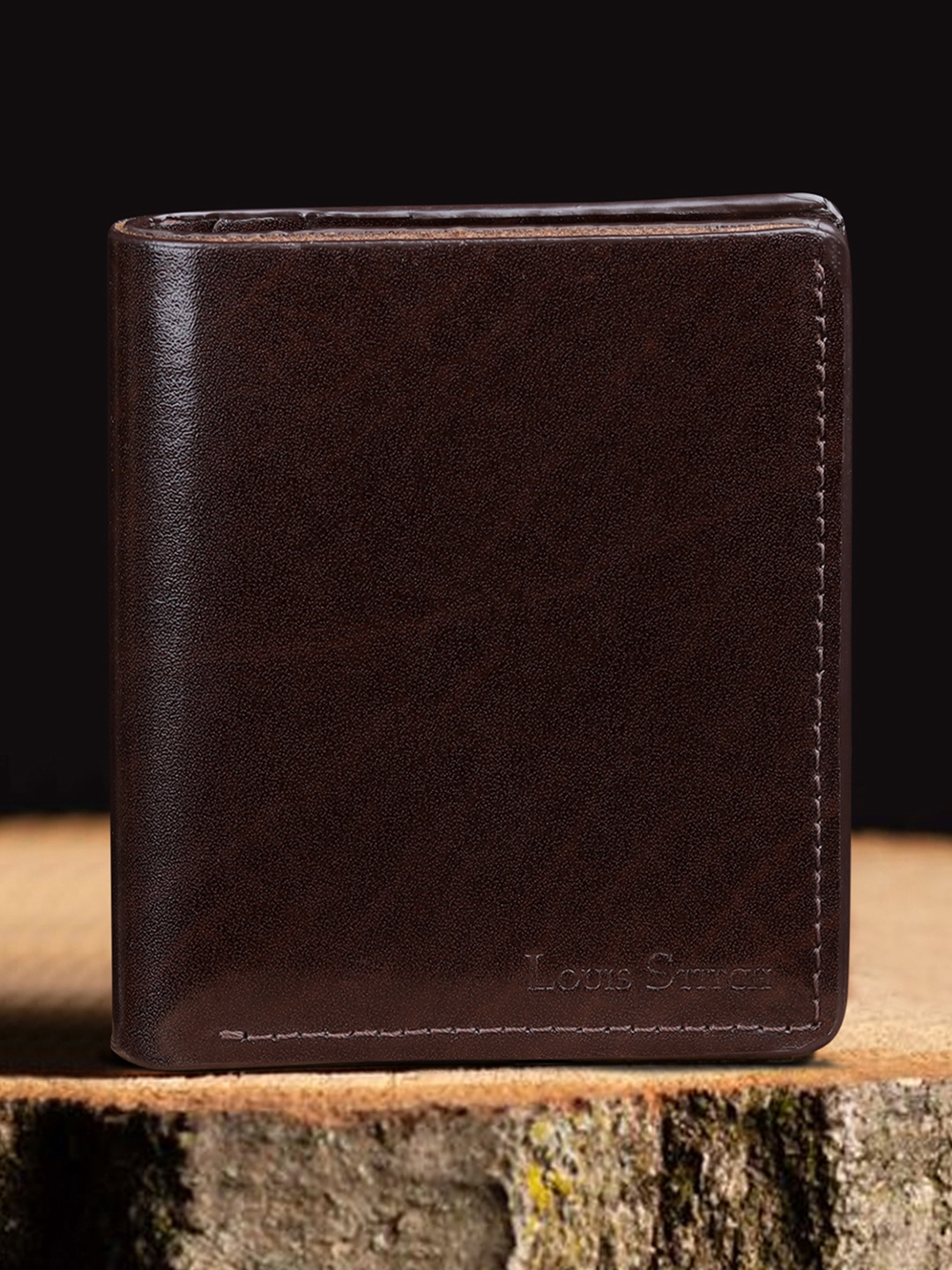 

LOUIS STITCH Men Handcrafted Book Shape Leather Two Fold Wallet, Brown