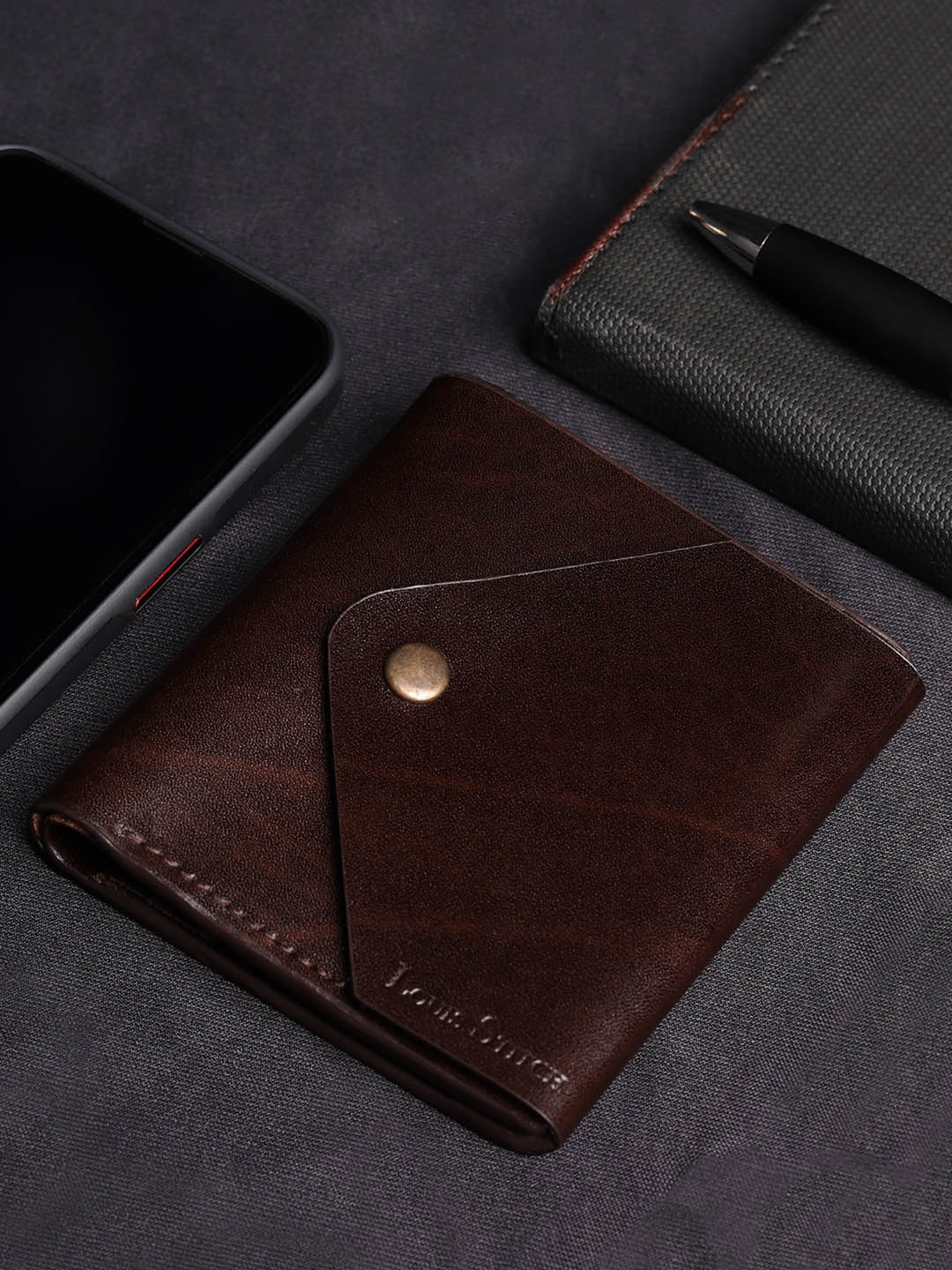 

LOUIS STITCH Men Handcrafted Leather Two Fold Wallet, Brown