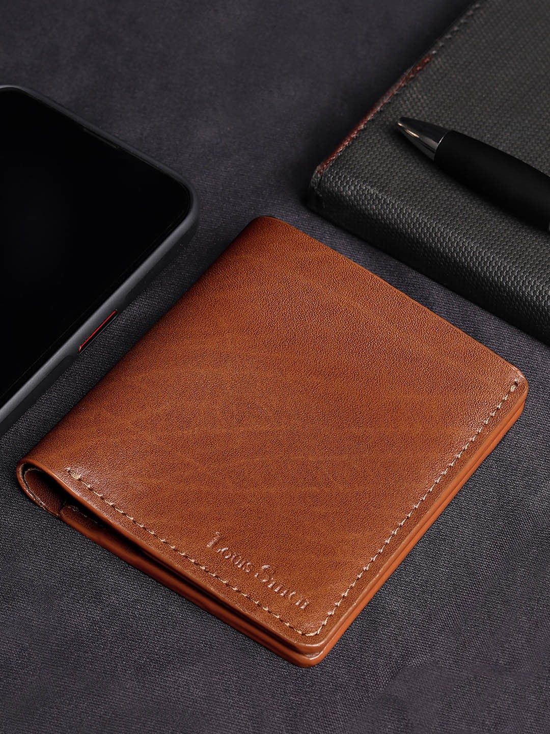 

LOUIS STITCH Men Handcrafted Book Shape Leather Two Fold Wallet, Tan