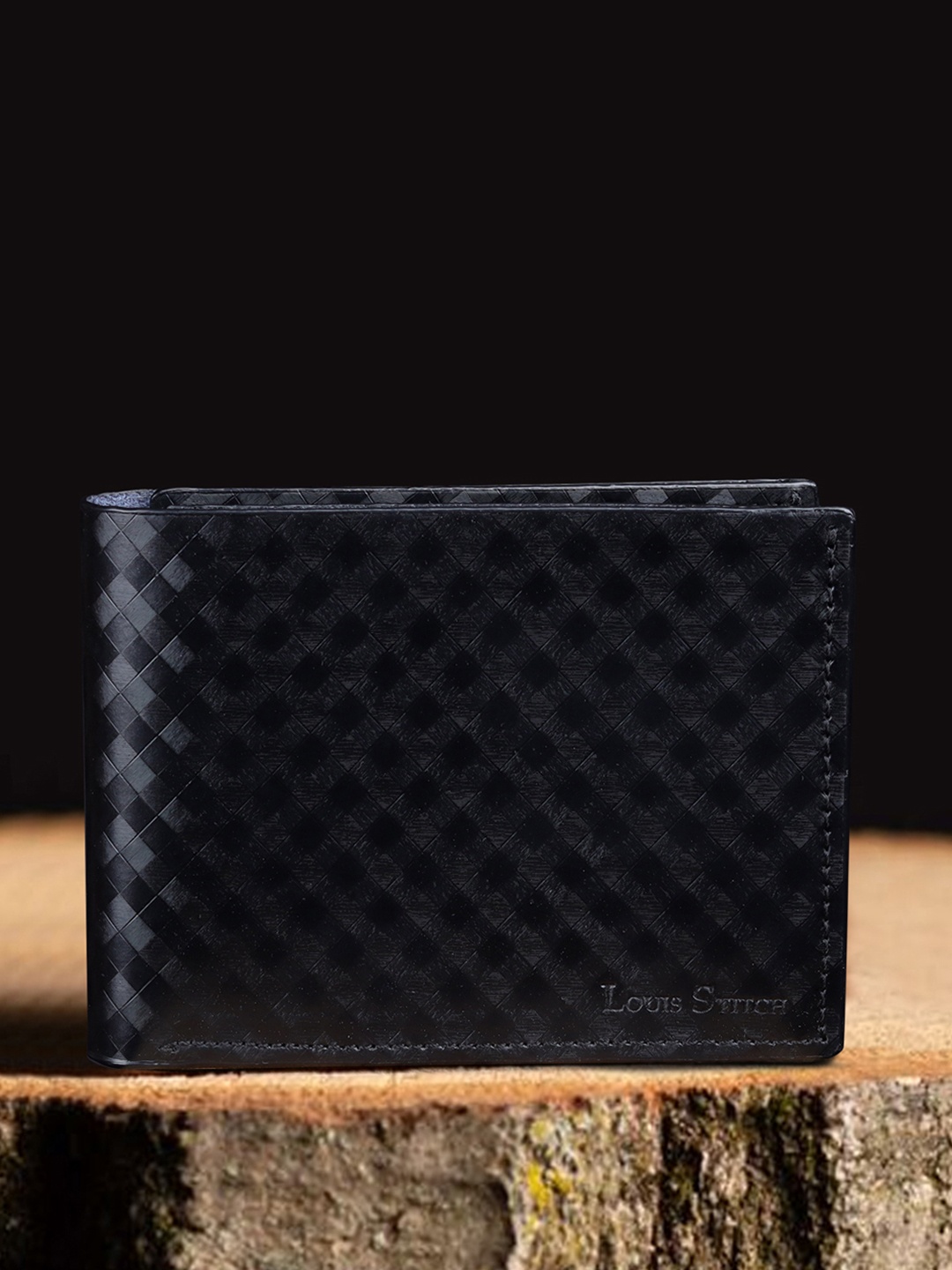 

LOUIS STITCH Men Handcrafted Textured Leather Two Fold Wallet, Black