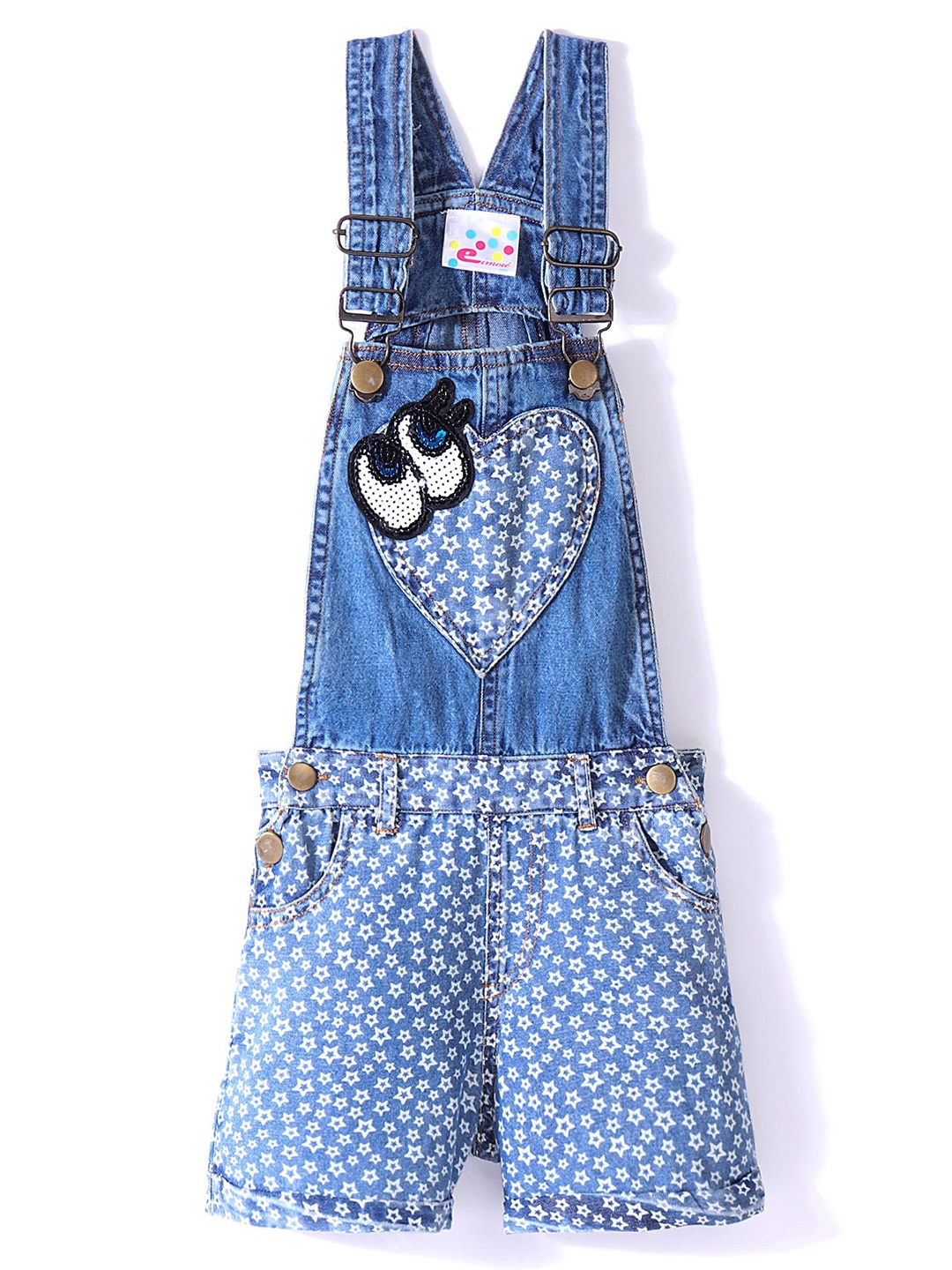 

Eimoie Girls Printed Cotton Dungarees, Blue