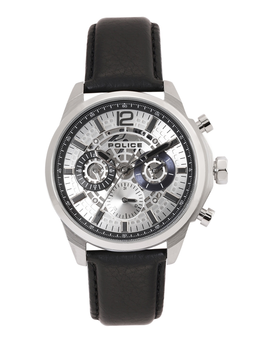 

Police Men Patterned Dial & Leather Textured Straps Analogue Watch PLPEWJF0004301W, Silver