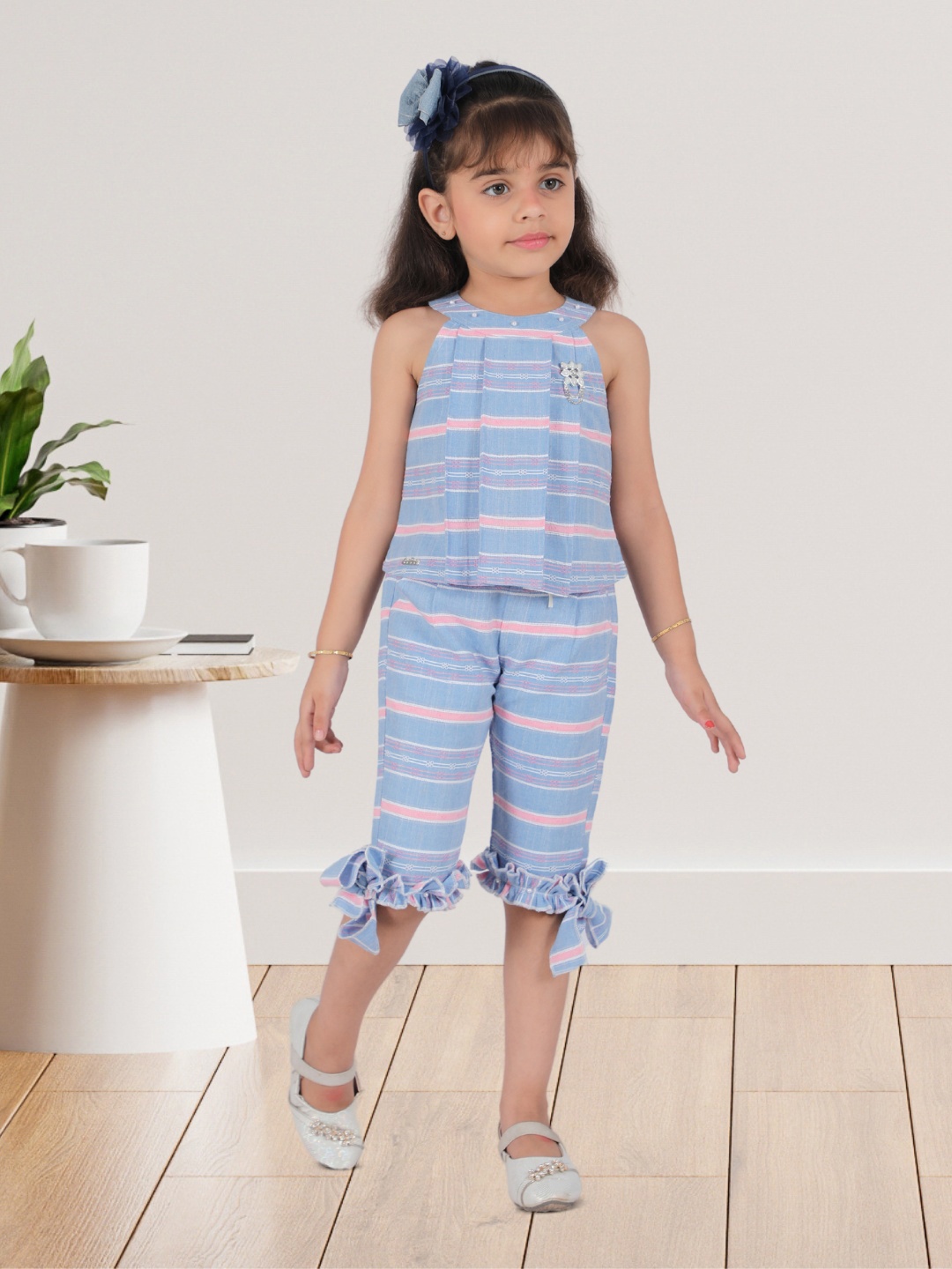 

Little Dolly Girls Striped Pure Cotton Clothing Set, Blue