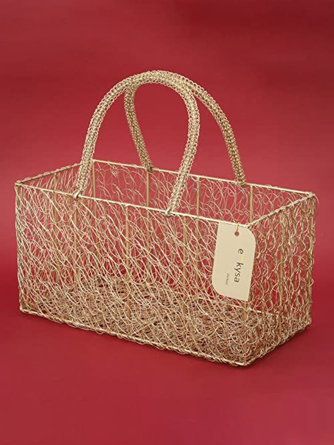 

e kysa Multi-Utility Gold Toned Self-Design Metal Basket Organisers