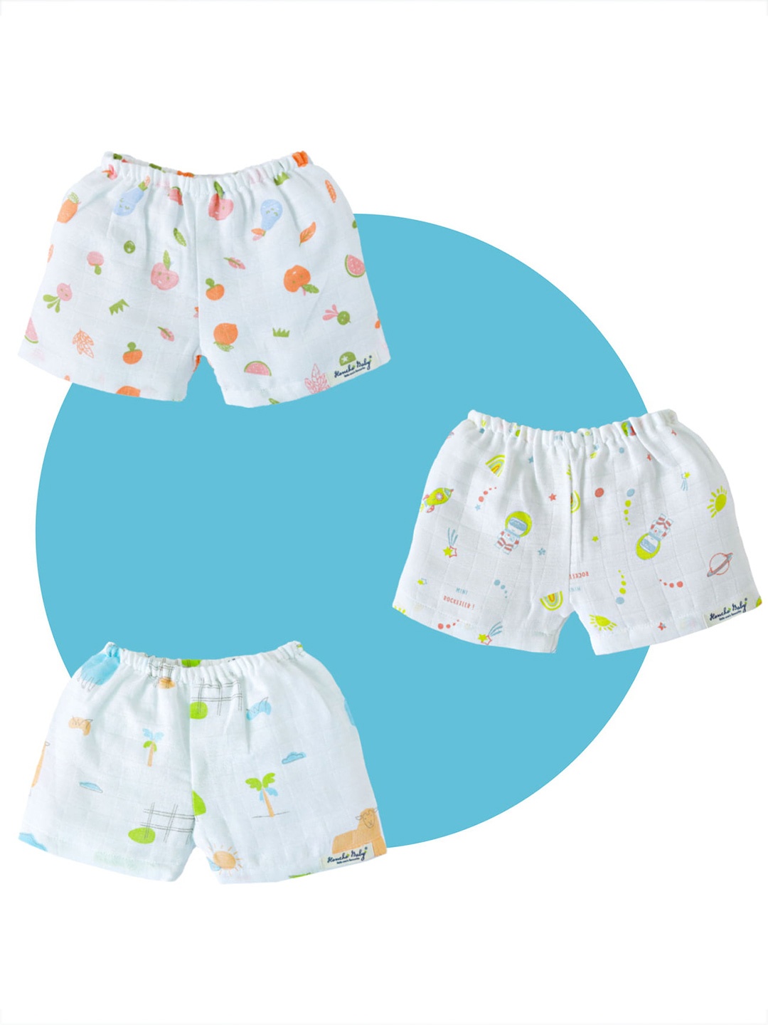 

Honcho Baby Unisex Kids Pack of 3 Printed Shorts, White
