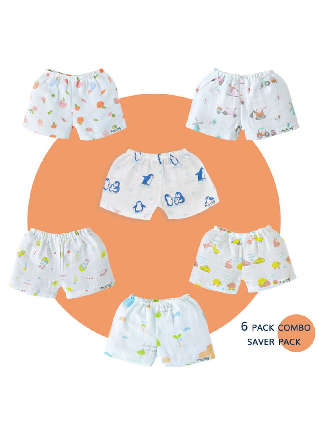 

Honcho Baby Unisex Kids Pack of 6 Printed Shorts, White