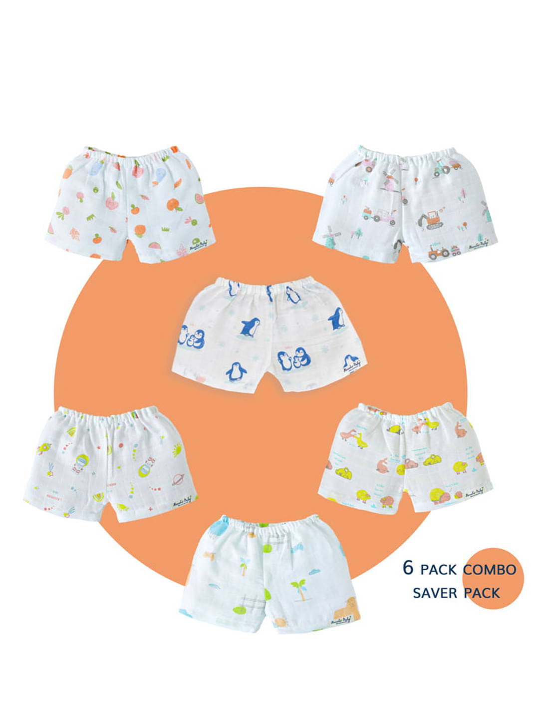 

Honcho Baby Pack Of 6 Baby Unisex Kids Printed Shorts, White
