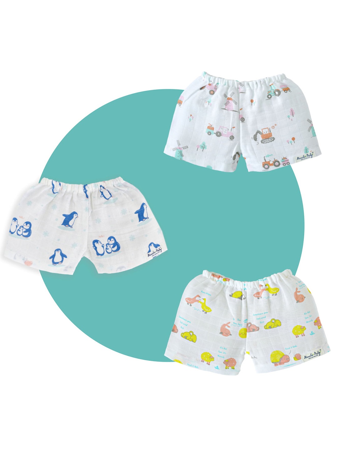 

Honcho Baby Unisex Kids Pack of 3 Printed Shorts, White