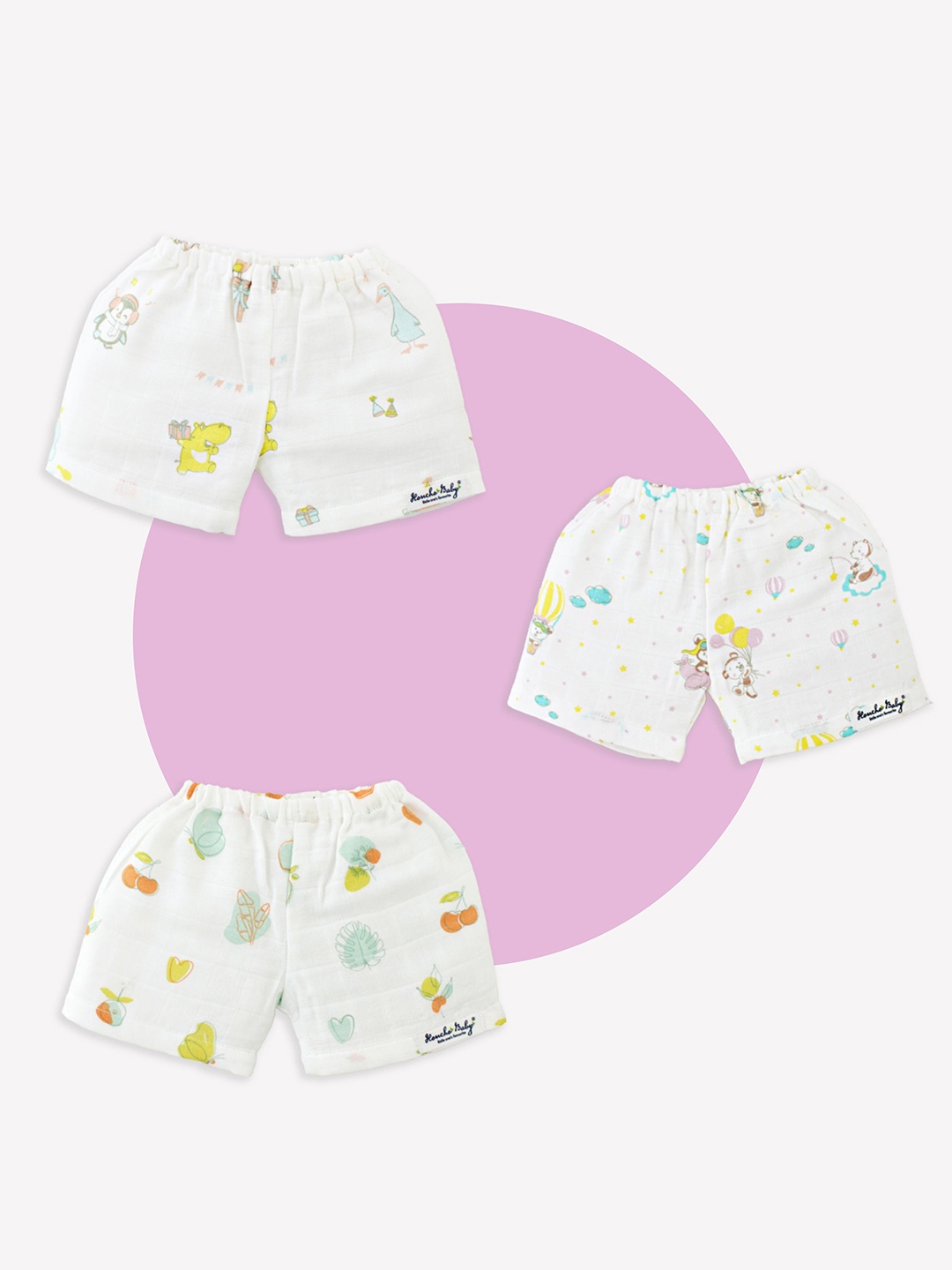 

Honcho Baby Pack Of 3 Kids ConversationalPrinted Shorts, White