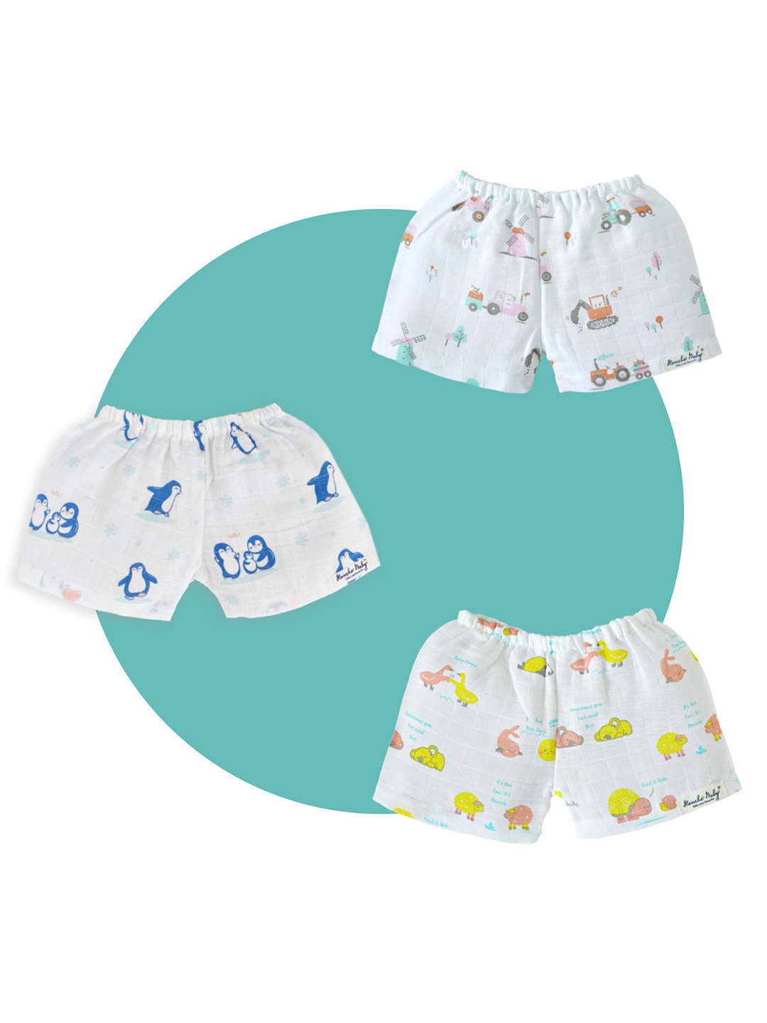 

Honcho Baby Unisex Kids Pack of 3 Printed Shorts, White
