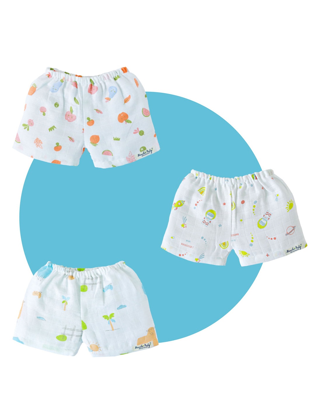

Honcho Baby Unisex Kids Pack of 3 Printed Shorts, White