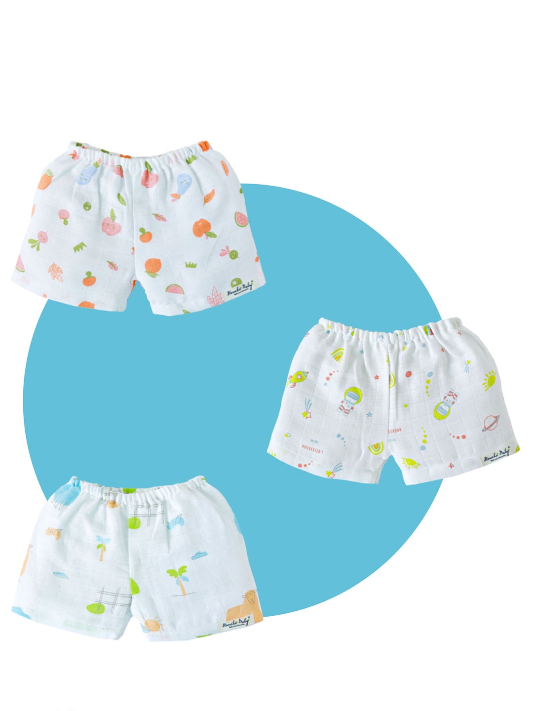 

Honcho Baby Unisex Kids Pack of 3 Printed Shorts, White