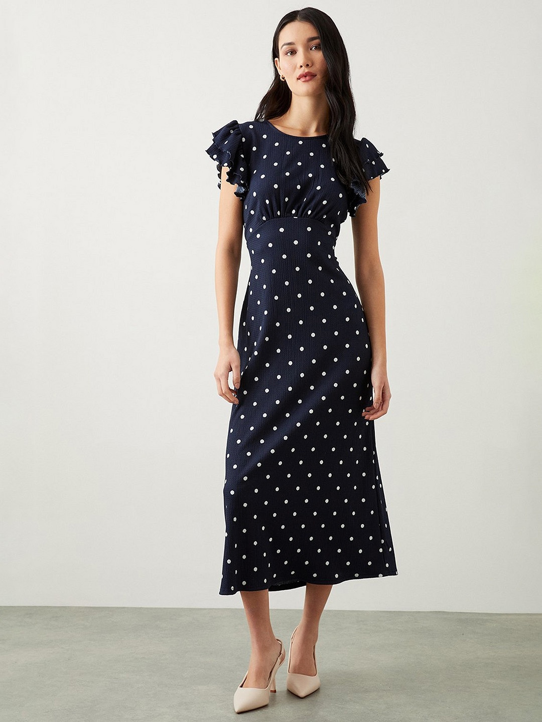 

DOROTHY PERKINS Polka Dot Print Flutter Sleeve Sheath Maxi Dress, Black