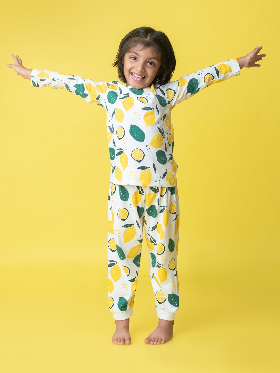 

Orange Sugar Kids Printed Pure Cotton T-shirt with Pyjamas, White