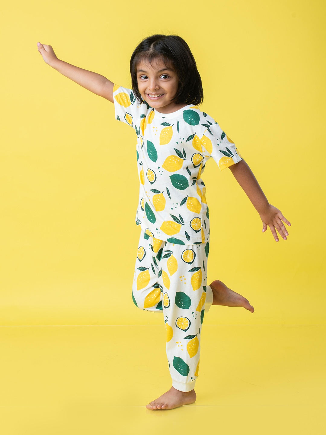 

Orange Sugar Kids Printed Pure Cotton T-shirt With Pyjamas, White