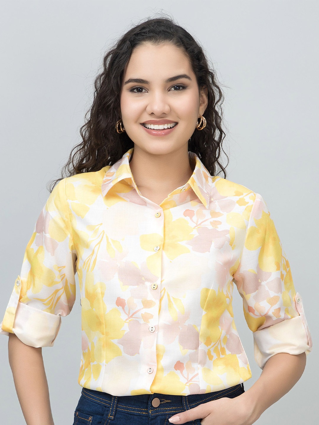 

PURYS Women Tailored Fit Opaque Casual Shirt, Yellow
