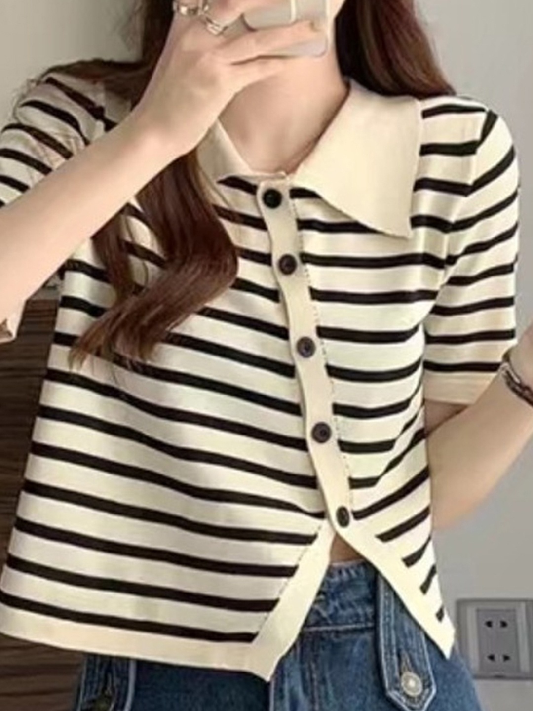 

LULU & SKY Striped Styled Back Top, Beige