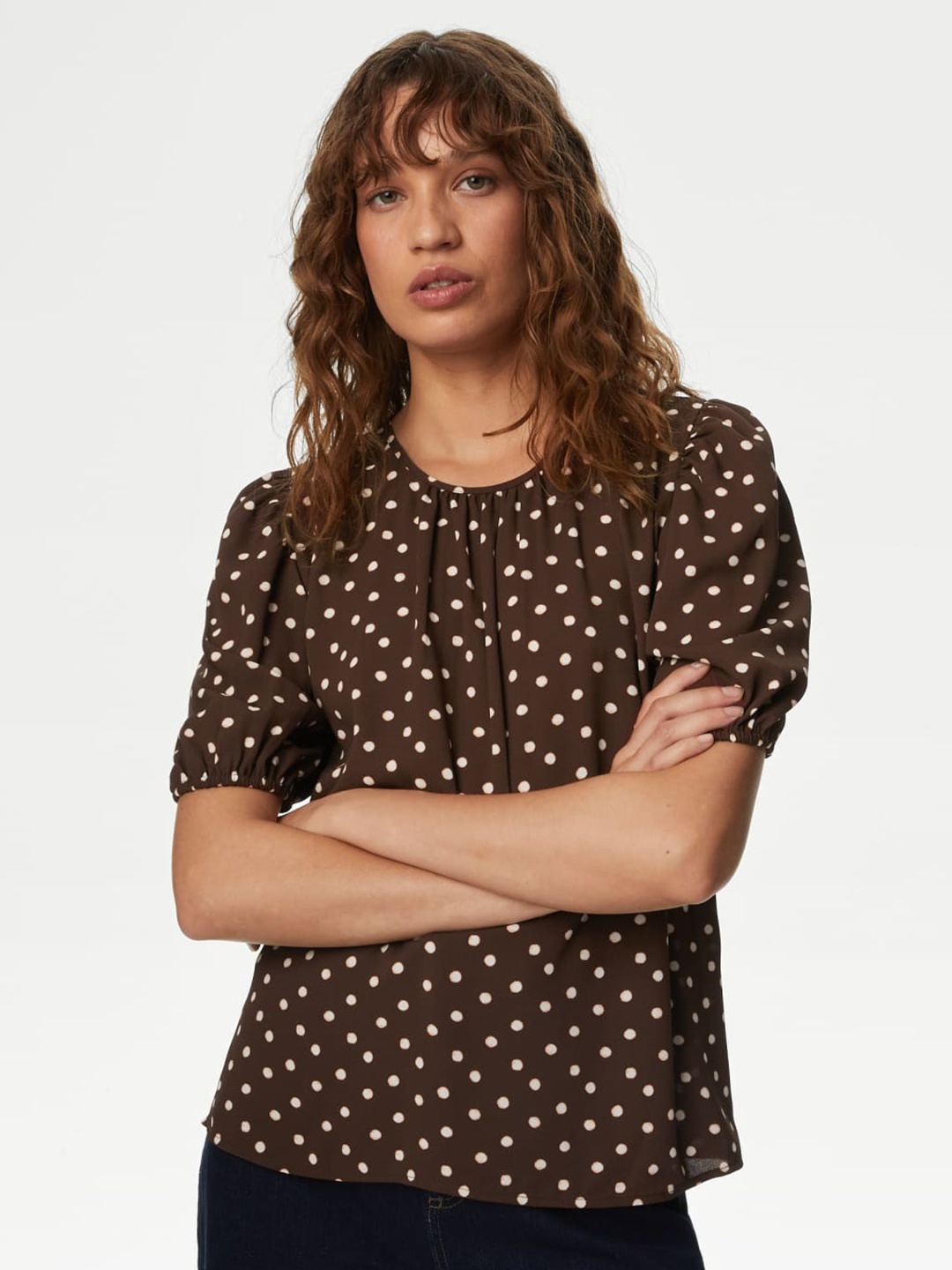 

Marks & Spencer Polka Dot Print Top, Brown