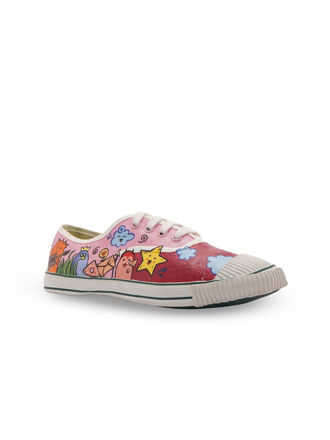 

Colour Kicks Women Doodle Design Handpainted Canvas Sneakers, Pink