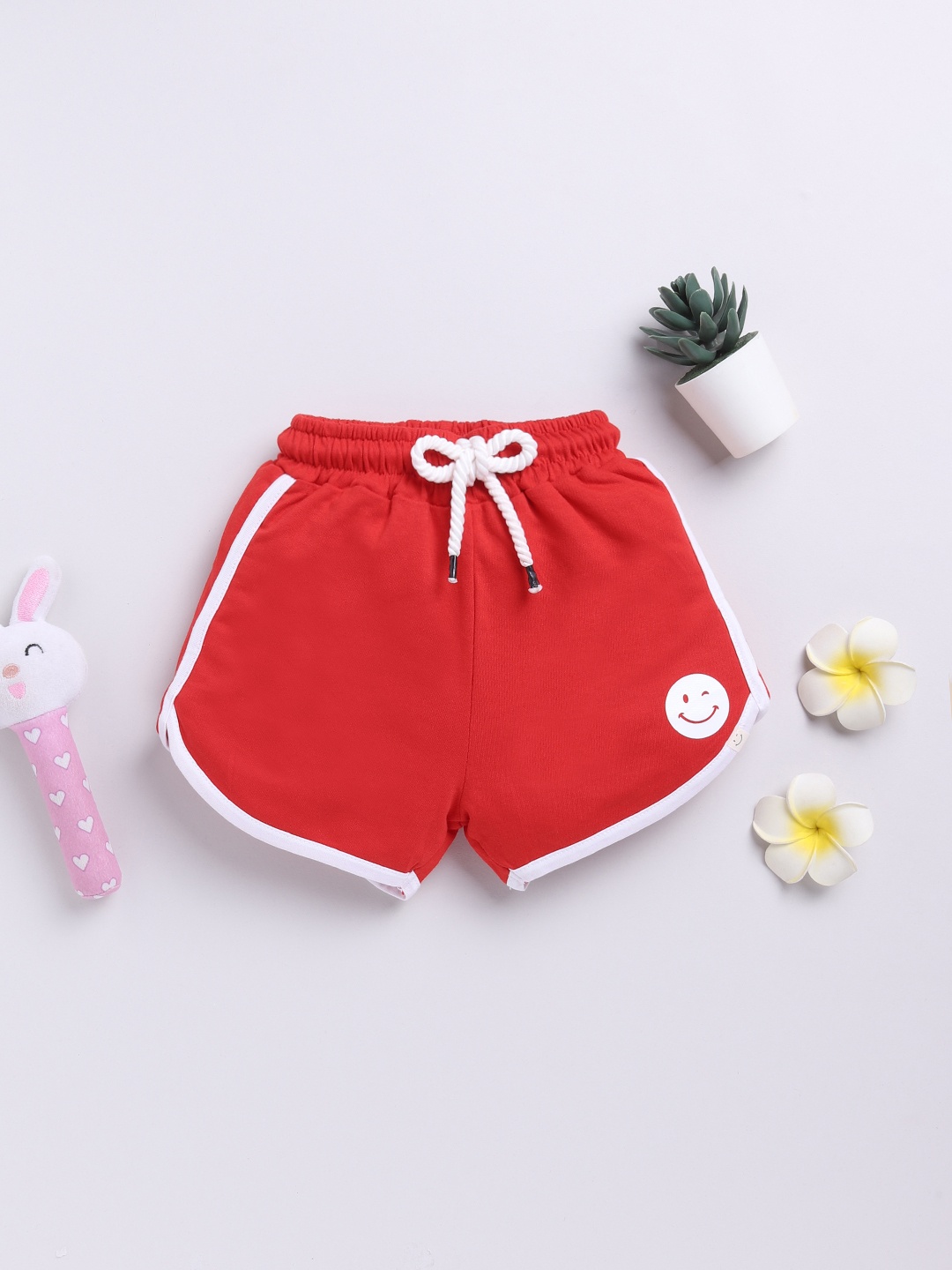 

Happy Faces Girls Pure Cotton Shorts, Red