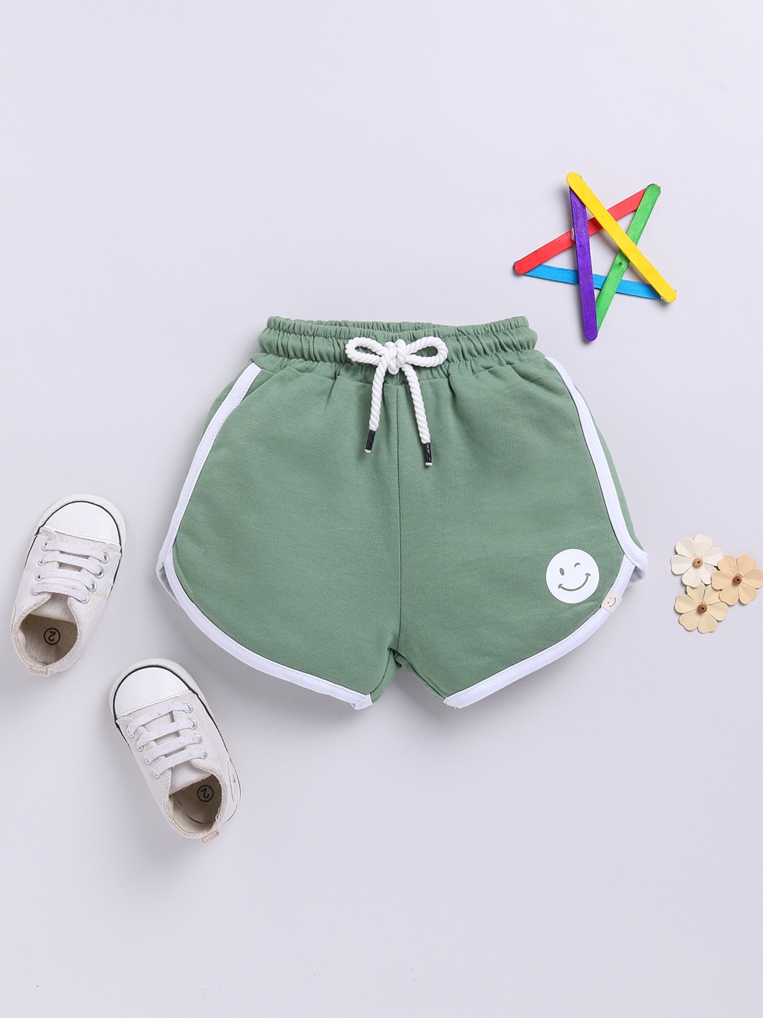 

Happy Faces Girls Pure Cotton Shorts, Green