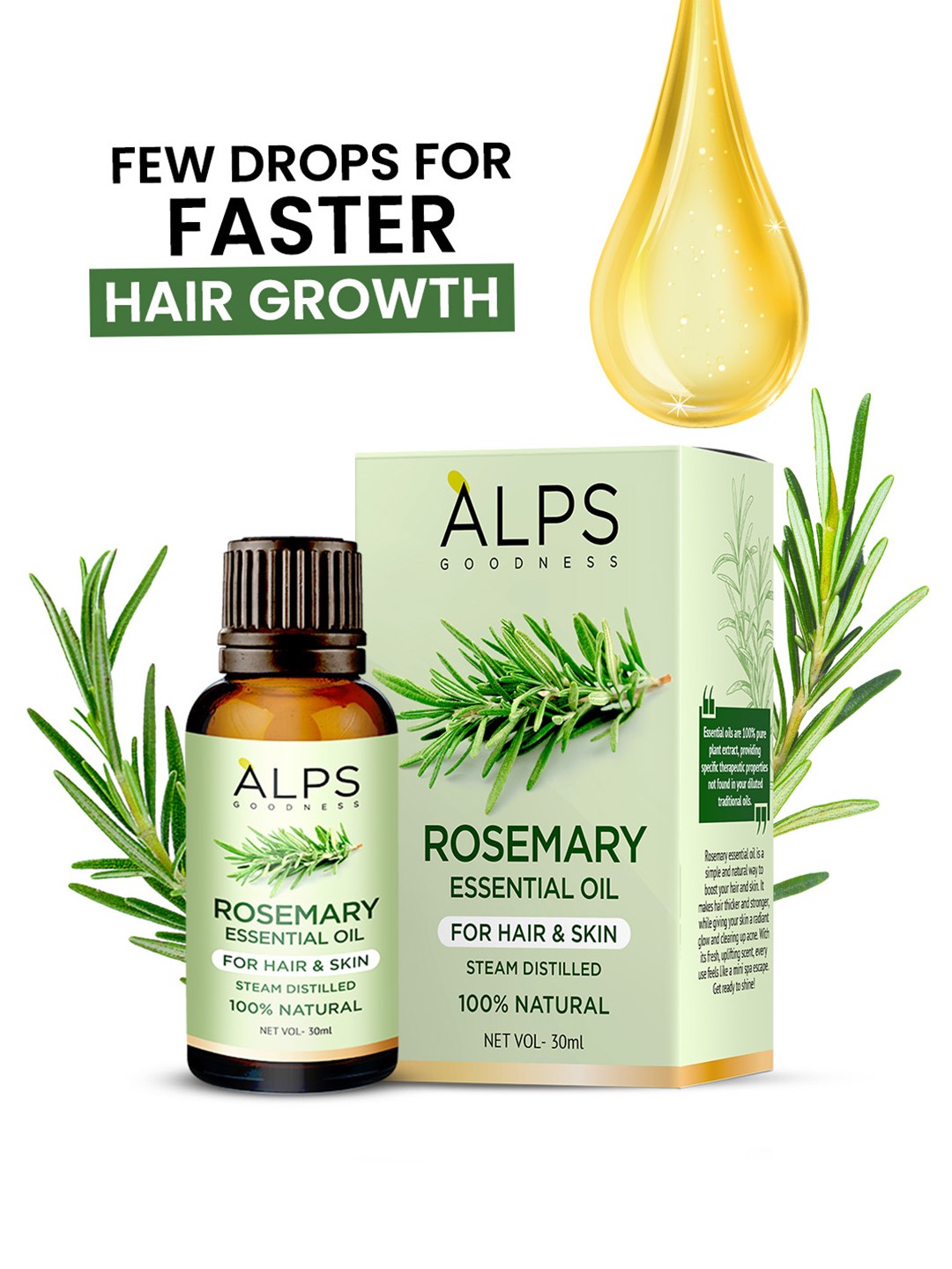 

Alps Goodness Rosemary Essential Oil for Hair Growth - 30 ml, Yellow