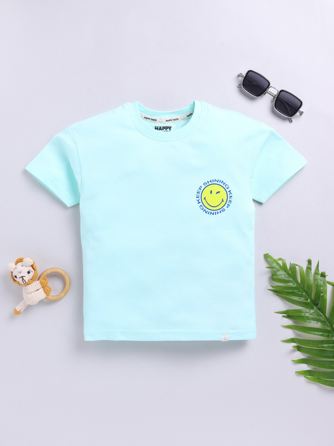 

Happy Faces Boys Printed Pure Cotton T-shirt, Sea green
