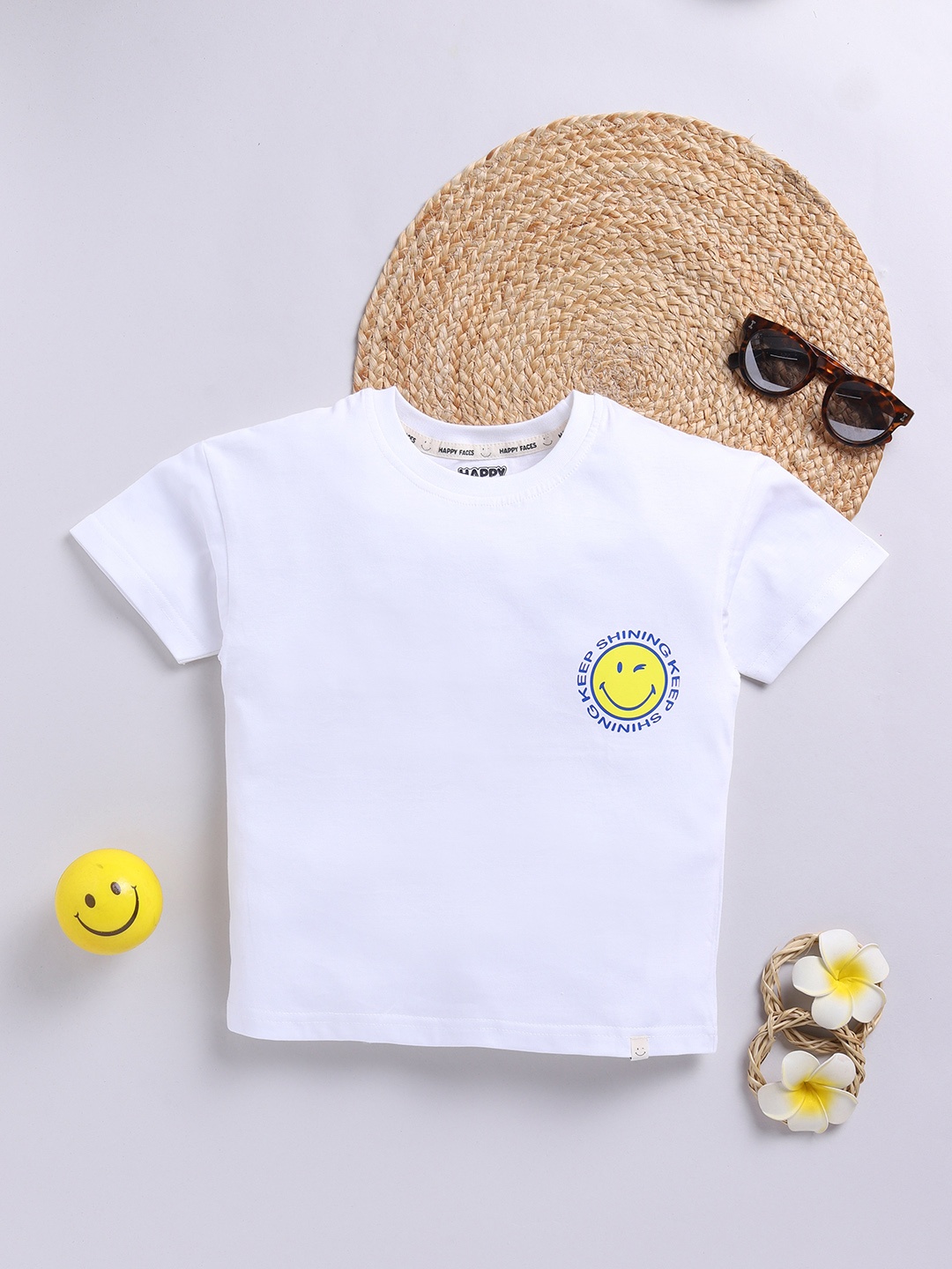 

Happy Faces Boys Printed Pure Cotton T-shirt, White