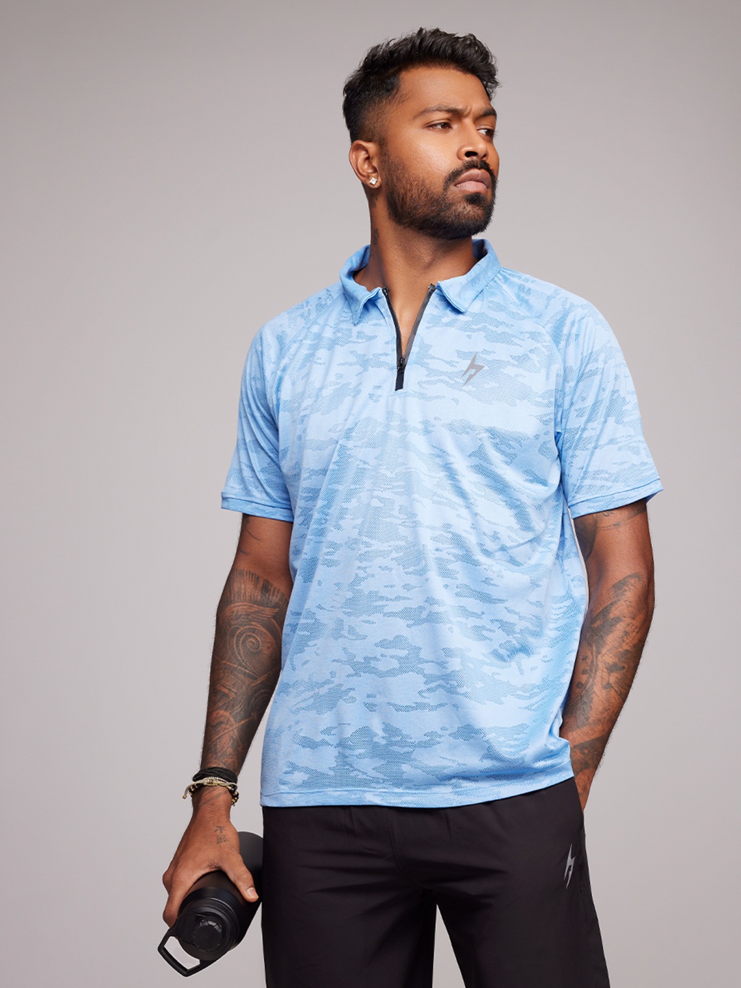 

Hardik Pandya Burst Camouflage Printed Polo Collar Moisture Wicking T-shirt, Blue