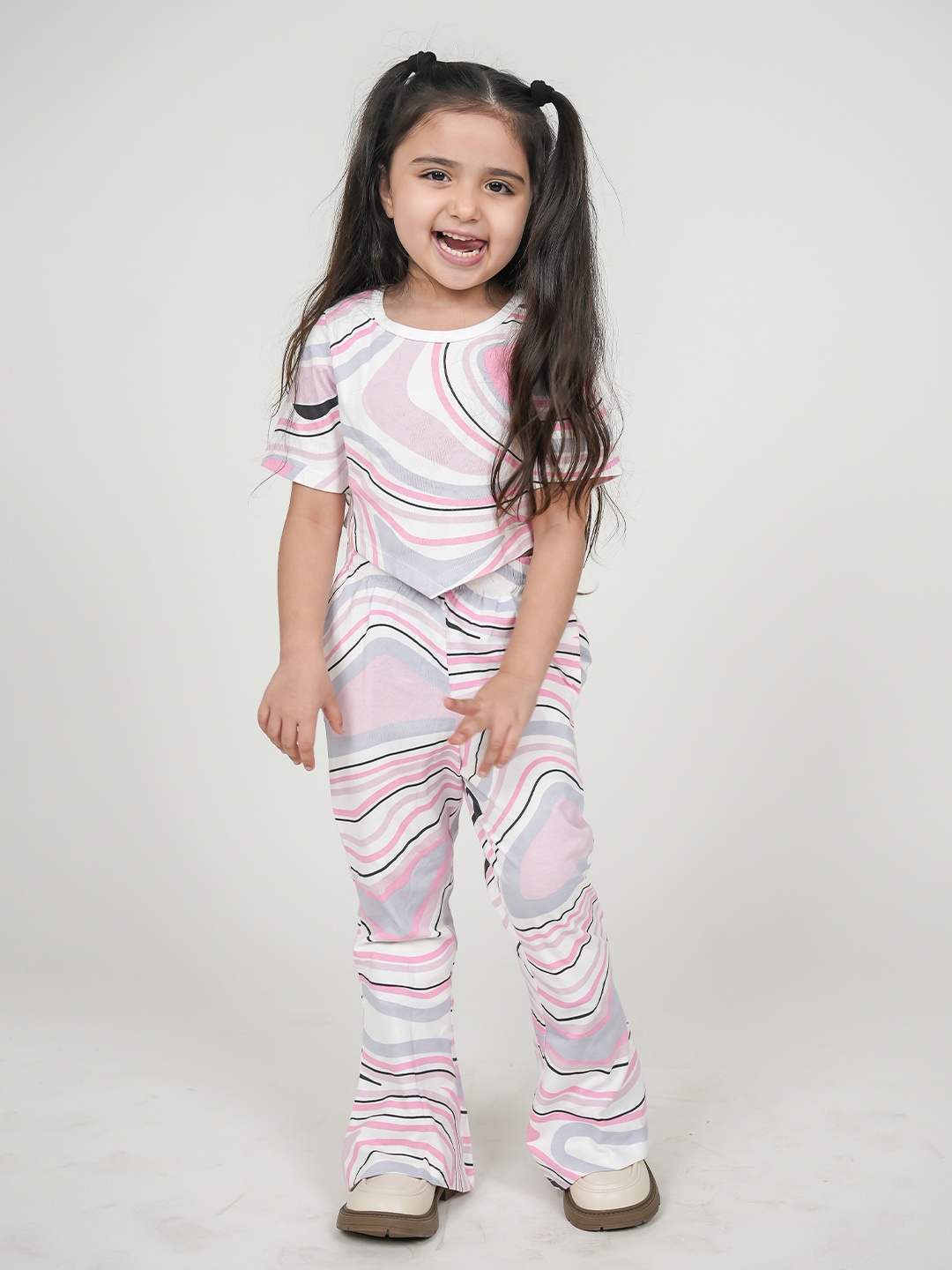 

BE AWARA Girls Printed Pure Cotton Top with Palazzos, White