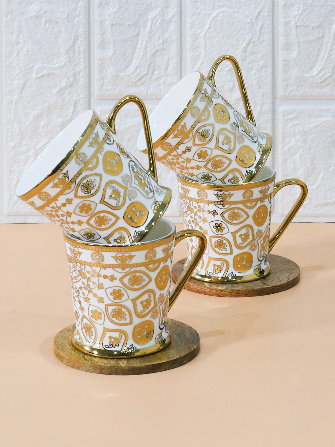 

Femora White & Gold-Toned 4 Pieces Printed Ceramic Glossy Coffee & Tea Cup