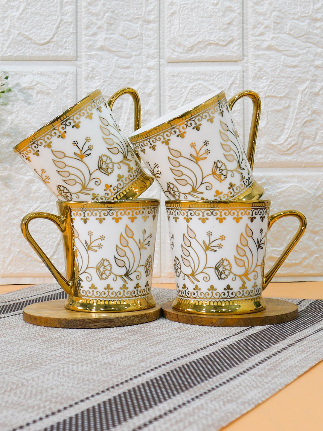 

Femora White & Gold-Toned 4 Pieces Floral Printed Ceramic Matte Coffee & Tea Cup